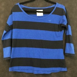 Hollister Blue/Black Striped 3/4 Sleeve Top